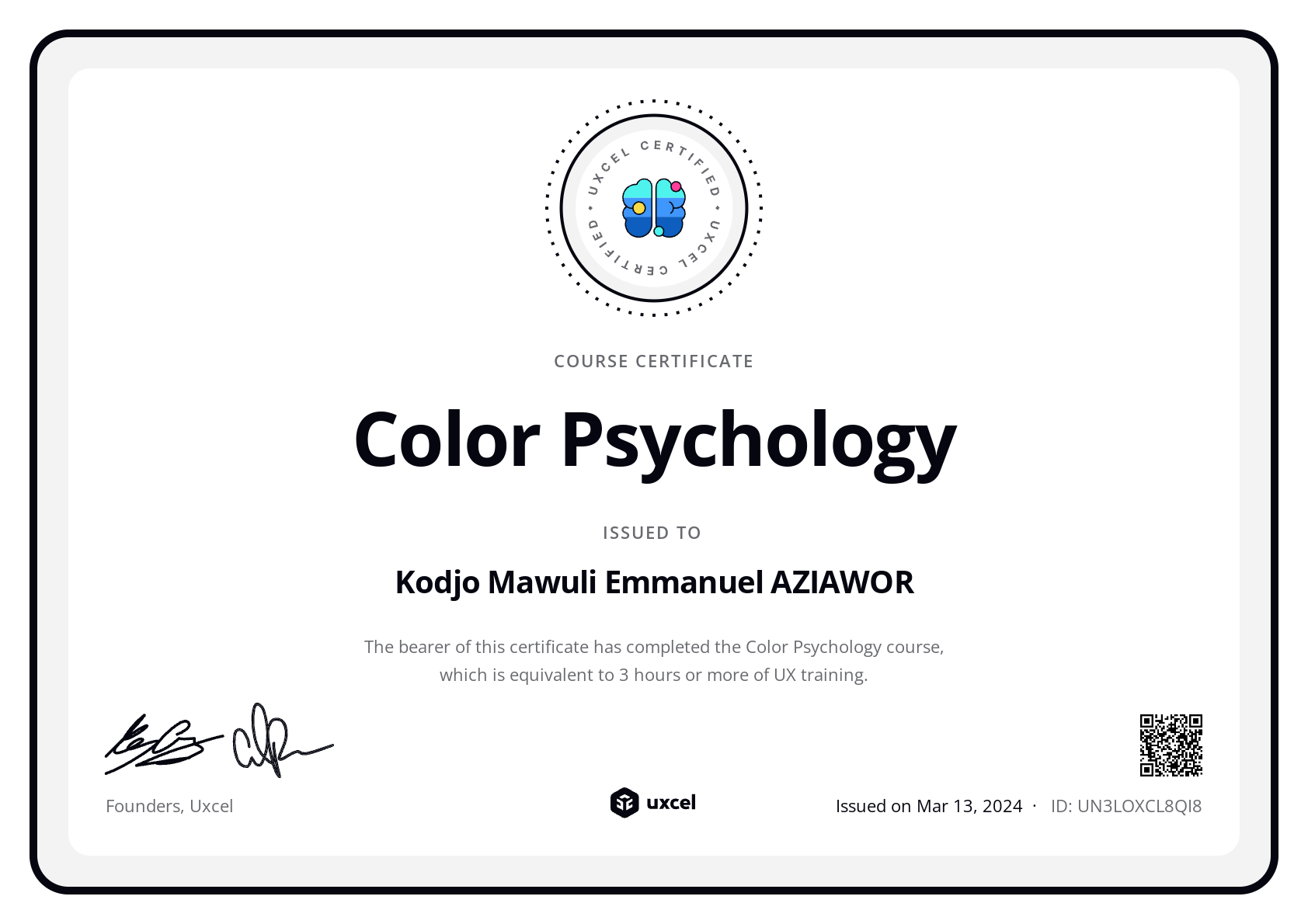 Emmanuel Aziawor's certificate
